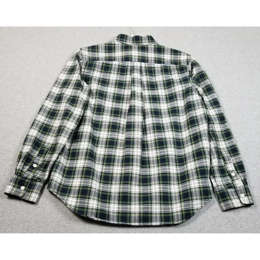 Ralph Lauren Button Up Shirt Boys L Large Green Blue Plaid Pony Long Sleeve Logo